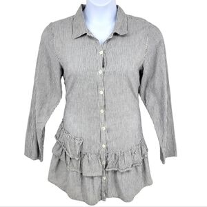 Tulip Striped Button Down Longsleeve Dress 100% Cotton Size M